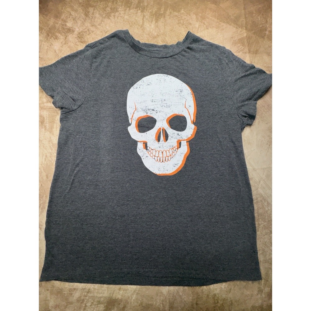 Mission Ridge Skull T Shirt Men's Size XL Gray White Orange Graphic Halloween